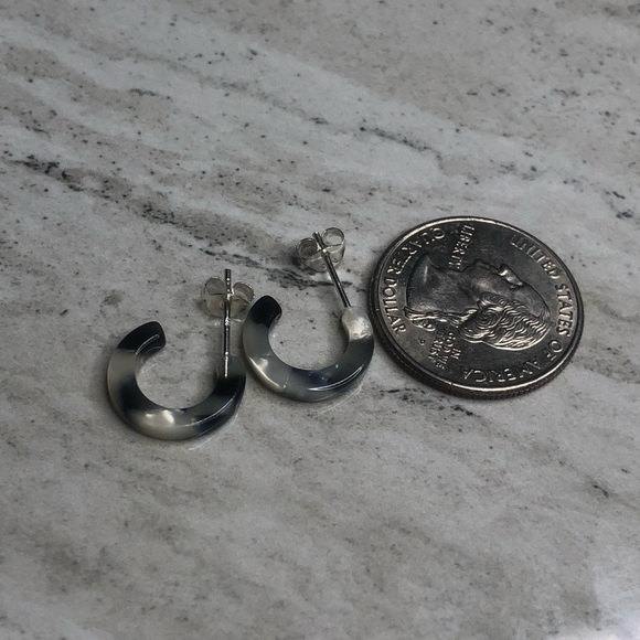 925 Sterling Silver Acrylic Half Hoop Earrings - Picture 8 of 8